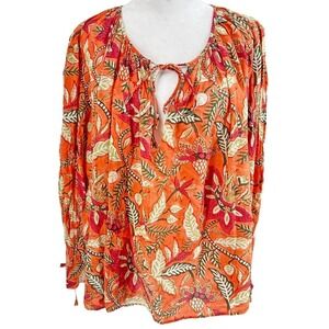 Antik Batik Women's Kalao Floral Long Sleeve Flowy Boho Peasant Blouse Size 40 M